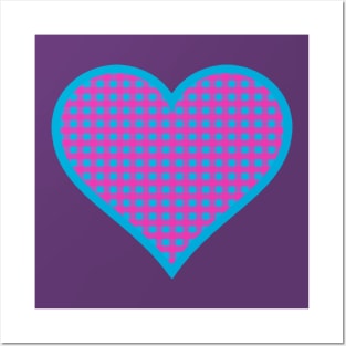 Pink and Blue Gingham Heart Posters and Art